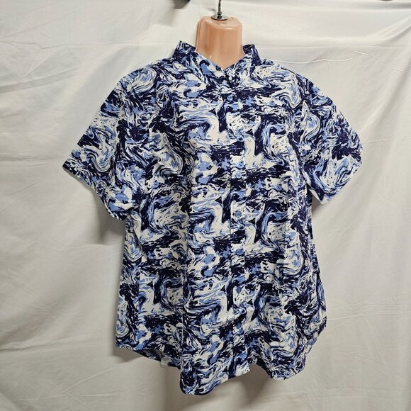 Wildfang The Essential Top Button Up Shirt Women Size 1X Swirl Navy - Picture 13 of 14